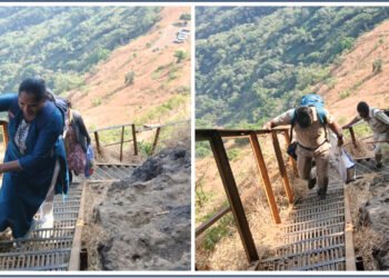 रायरेश्वर मतदान केंद्रावर पोहोचण्यासाठी मतदान कर्मचाऱ्यांचा पायी प्रवास