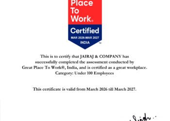 जयराज अँड कंपनीला ‘ग्रेट प्लेस टू वर्क’ प्रमाणपत्र